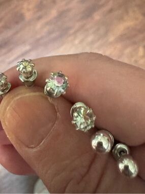 Sterling Silver and Crystal maybe diamond Estate vintage stud Earrings